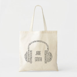 Muzieknaam studentenhoofdtelefoon modern tote bag