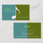muzieknoot blauw & groen - modern visitekaartje (Voorkant / Achterkant)
