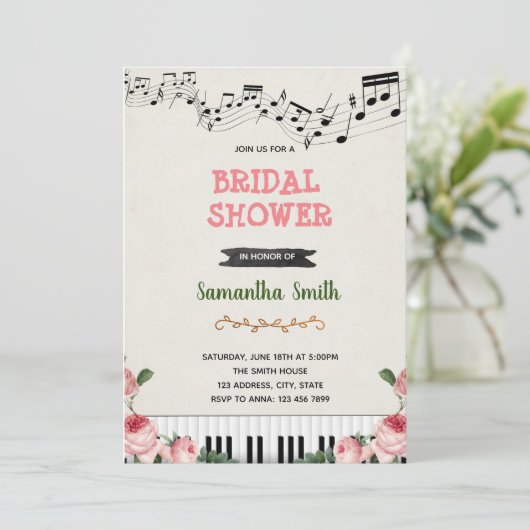 Muzieknoot bruidsfeest uitnodiging (Staand voorkant)