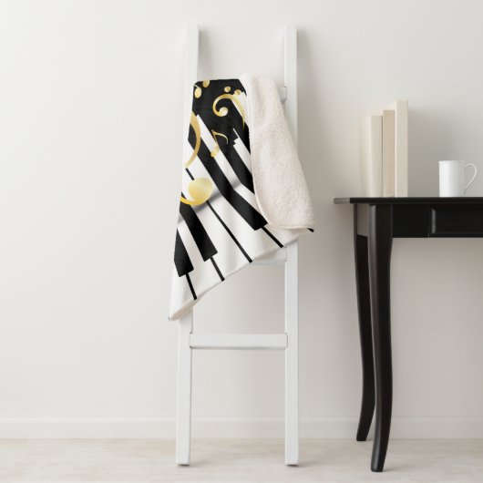 Muzieknoot elegante pianotoetsen sherpa deken (In situ)