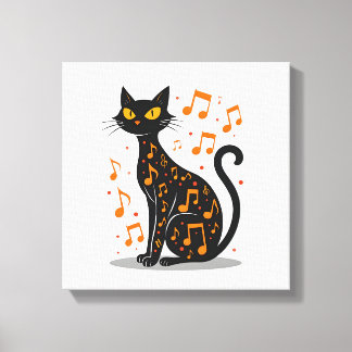Muzieknoot Kat Halloween T-shirt Muzieknoot Canvas Afdruk