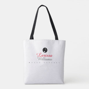 muzieknoot met de naam van de muziekleraar tote bag