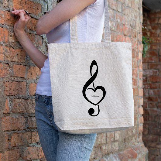 Muzieknoot met Sleutel Hart Gepersonaliseerd Tote Bag
