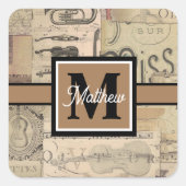  muzieknoot Musiciaans monogram Vierkante Sticker (Voorkant)