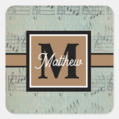 muzieknoot Musiciaans monogram Vierkante Sticker (Voorkant)