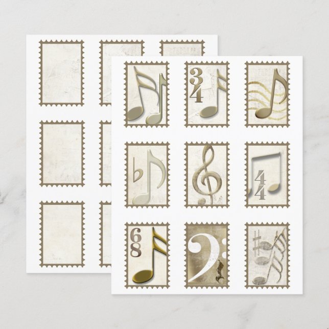 Muzieknoot nep-postzegels voor knutselwerk in plak (Voorkant / Achterkant)