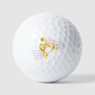 Muzieknoot notenbalk en hart viool en bassleutel golfballen