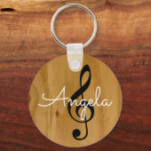muzieknoot op hout, met naam sleutelhanger (Achterkant)