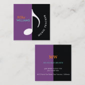 muzieknoot ~ paars modern vierkante visitekaartje (Voorkant / Achterkant)