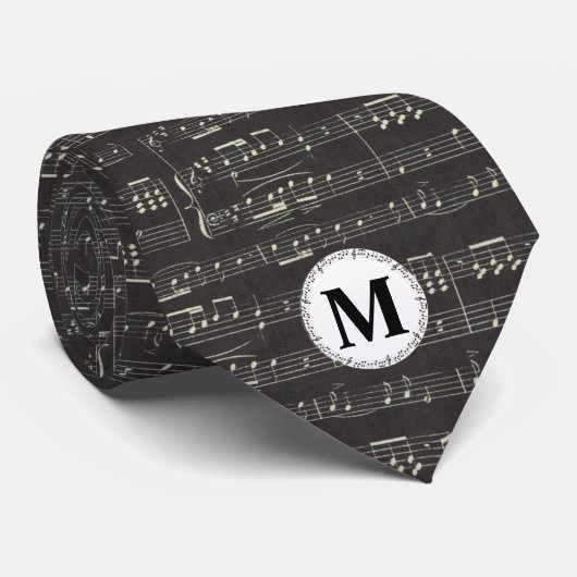 muzieknoot Patroon Muziekthema Muzikant Monogram Stropdas (Opgerold)