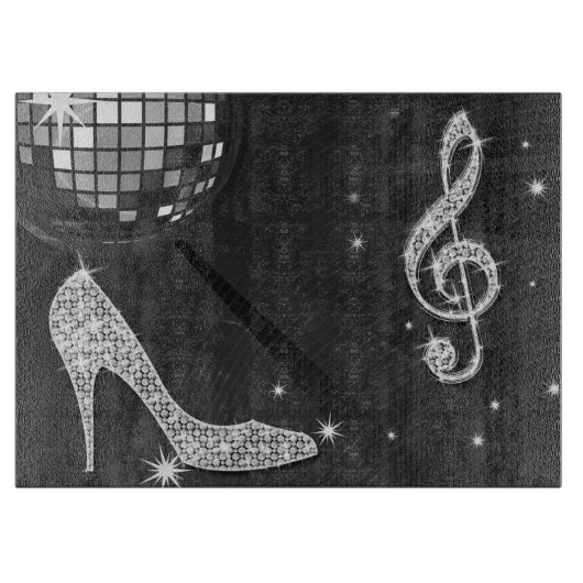 Muzieknoot & Stiletto Hak, Disco Bal Snijplank (Voorkant)
