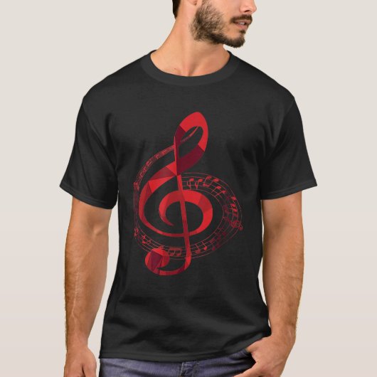Muzieknoot Treble Clef Red Tones Muzieksymbool voo T-shirt (Voorkant)