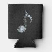 Muzieknoot: witte diamanten over zwart blikjeskoeler (Voorkant)