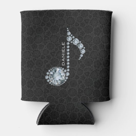 Muzieknoot: witte diamanten over zwart blikjeskoeler (Voorkant)