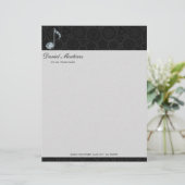 Muzieknoot: witte diamanten over zwart gepersonaliseerd briefhoofd (Staand voorkant)