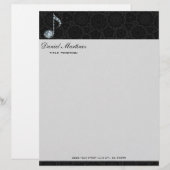 Muzieknoot: witte diamanten over zwart gepersonaliseerd briefhoofd (Voorkant / Achterkant)