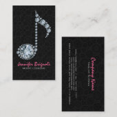 Muzieknoot: witte diamanten over zwart visitekaartje (Voorkant / Achterkant)