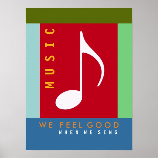 muzieknoot, zingen van een lied, kleurrijke muziek poster (Voorkant)