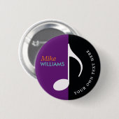 muzieknoot ~ zwart/paars ronde button 5,7 cm (Voorkant /achterkant)