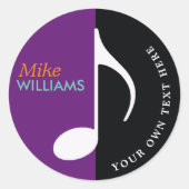 muzieknoot ~ zwart & paars ronde sticker (Voorkant)
