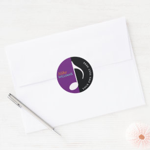 muzieknoot ~ zwart & paars ronde sticker