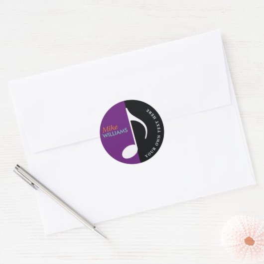 muzieknoot ~ zwart & paars ronde sticker (Envelop)
