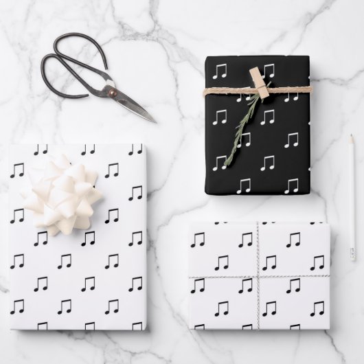 Muzieknootpatroon Zwart En Wit Morsig Inpakpapier Vel (Voorkant)
