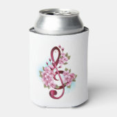 Muzieknotatie in vioolsleutel met Sakura bloemen Blikjeskoeler (Blikje Voorkant)