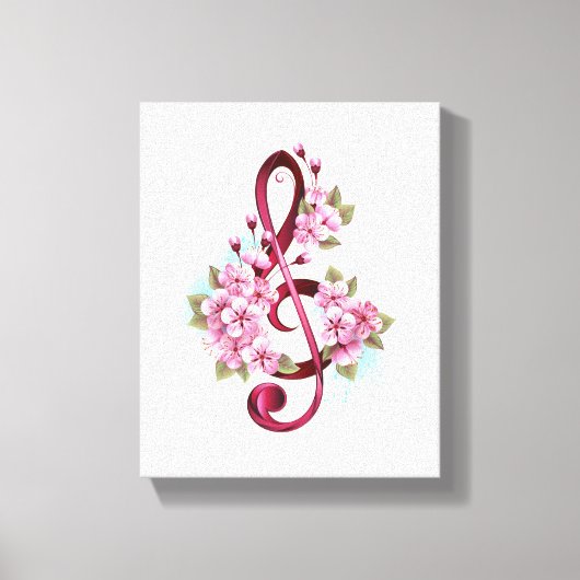 Muzieknotatie in vioolsleutel met Sakura bloemen Canvas Afdruk (Voorkant)