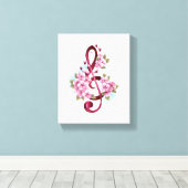Muzieknotatie in vioolsleutel met Sakura bloemen Canvas Afdruk (Insitu (Houten vloer))