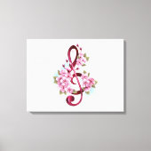 Muzieknotatie in vioolsleutel met Sakura bloemen Canvas Afdruk (Voorkant)