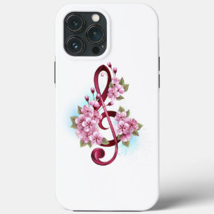 Muzieknotatie in vioolsleutel met Sakura bloemen Case-Mate iPhone Case