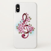 Muzieknotatie in vioolsleutel met Sakura bloemen Case-Mate iPhone Case (Achterkant)