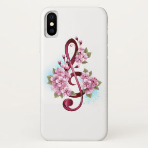 Muzieknotatie in vioolsleutel met Sakura bloemen Case-Mate iPhone Case
