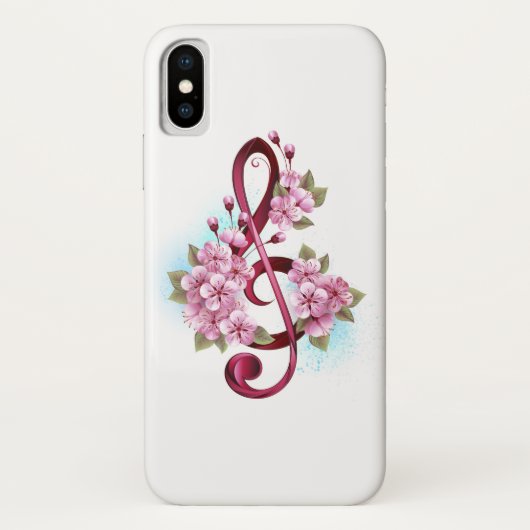 Muzieknotatie in vioolsleutel met Sakura bloemen Case-Mate iPhone Case (Achterkant)