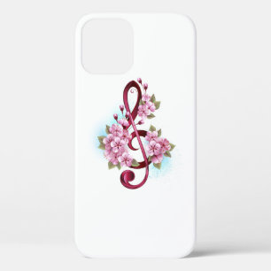 Muzieknotatie in vioolsleutel met Sakura bloemen Case-Mate iPhone Case