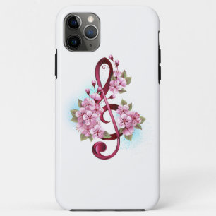 Muzieknotatie in vioolsleutel met Sakura bloemen Case-Mate iPhone Case