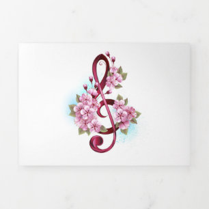 Muzieknotatie in vioolsleutel met Sakura bloemen Drieluik Aankondiging