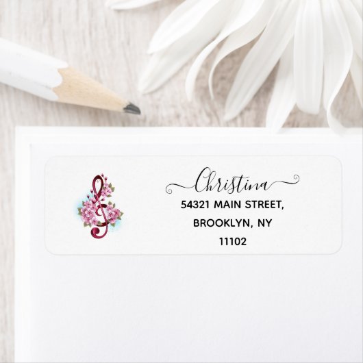 Muzieknotatie in vioolsleutel met Sakura bloemen Etiket (Insitu)