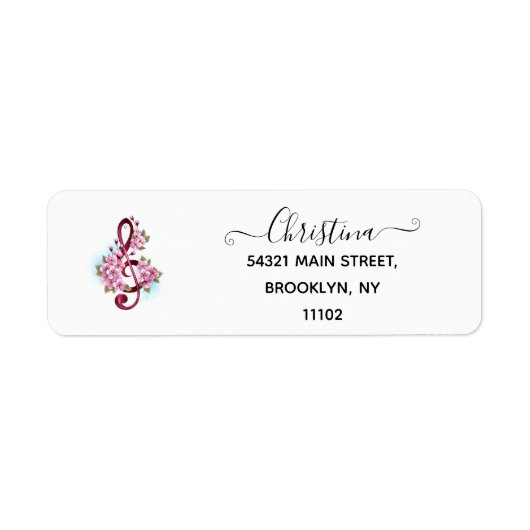 Muzieknotatie in vioolsleutel met Sakura bloemen Etiket (Voorkant)