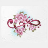 Muzieknotatie in vioolsleutel met Sakura bloemen Fleece Deken (Voorkant (Horizontaal))