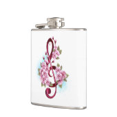 Muzieknotatie in vioolsleutel met Sakura bloemen Heupfles (Links)