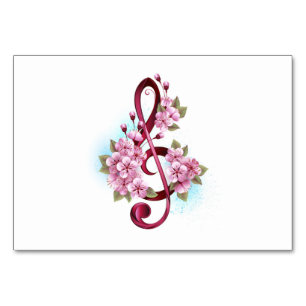 Muzieknotatie in vioolsleutel met Sakura bloemen Kaart