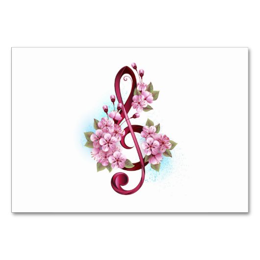 Muzieknotatie in vioolsleutel met Sakura bloemen Kaart (Voorkant)