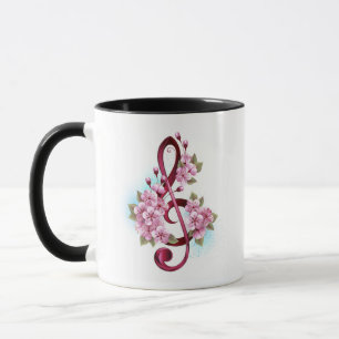 Muzieknotatie in vioolsleutel met Sakura bloemen Mok