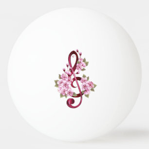 Muzieknotatie in vioolsleutel met Sakura bloemen Pingpongbal