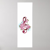 Muzieknotatie in vioolsleutel met Sakura bloemen Poster (Voorkant)