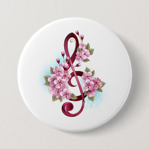 Muzieknotatie in vioolsleutel met Sakura bloemen Ronde Button 7,6 Cm