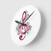 Muzieknotatie in vioolsleutel met Sakura bloemen Ronde Klok (Hoek)