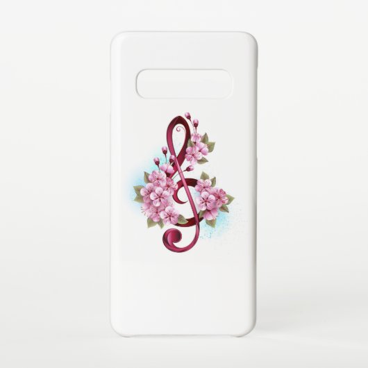 Muzieknotatie in vioolsleutel met Sakura bloemen Samsung Galaxy Hoesje (Achterkant)
